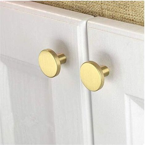 Lot de 10 Boutons de Meuble en Laiton Brossé, Boutons de Tiroir de Commode en Or, Pour Armoires, Placards, Salle, Bain et Cuisine, 28 x 20mm (ronde) (1/4)