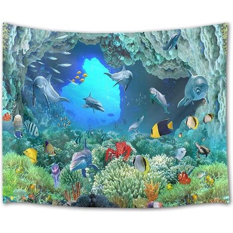 Tapisserie murale 200x150 cm - Dauphin Nemo, poissons, animaux d'aquarium, corail, mer - pour intérieur - Décoration murale, poster, cadre, chambre d'enfant - Décoration pour enfant (1/5)