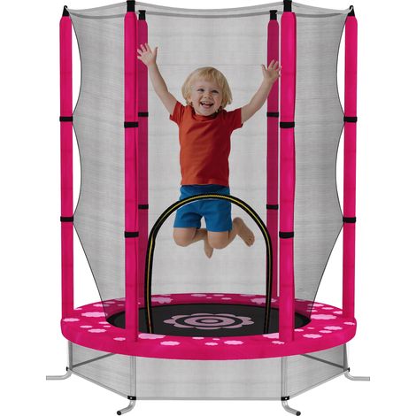 4.6ft Toddler Trampoline w/ Safety Enclosure Net, for Indoor Outdoor Use, Ages 3-6 Years, Pink