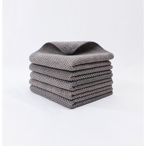 Chiffons de nettoyage absorbants réutilisables en microfibre pour nettoyer les voitures cuisines etc 30 x 30 cm 5 pièces Gris (1/5)