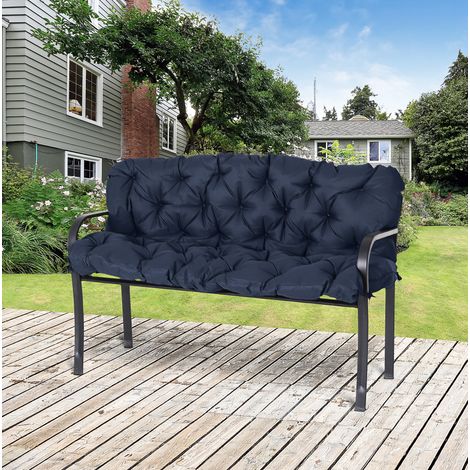 Coussin de banc 3 places 150 x 98 x 8 cm en tissu bleu, avec 6 liens de fixation et dossier, assise confortable pour intérieur et extérieur  CHICFURN (1/5)