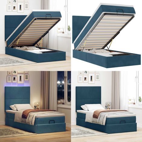 vidaXL Cadre de lit ottoman avec matelas bleu foncé 90x200 cm velours (1/5)