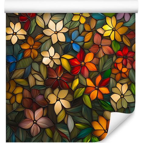 Papier peint à motifs floraux en vitrail, ocre et jaune, pour salon et chambre, 50 x 1000 cm (1/5)
