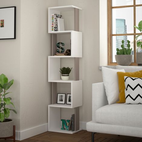 Decortie Piri Modernes Bücherregal Vitrine Weiß Mokka Grau Groß 161cm (1/3)