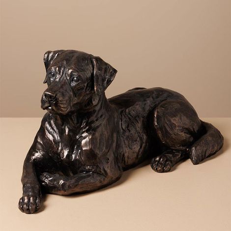 Statue Labrador Noir Couché Résine 20x43x20cm (1/5)