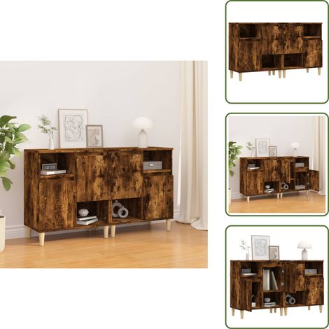 Aparadores de almacenamiento - vidaXL Aparadores 2 uds madera contrachapada roble ahumado 60x35x70 cm - Aparadores decorativos