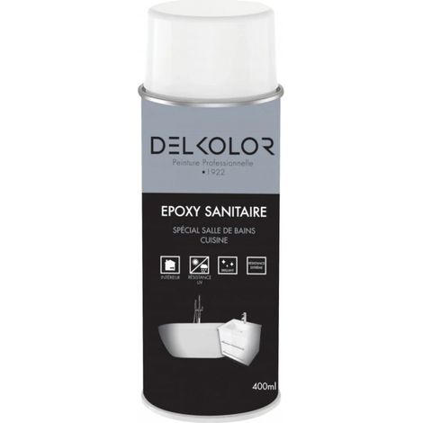 Peinture époxy sanitaire blanche 400ml – Finition brillante – Résistante à l'humidité – Adhérence sur métal et PVC – Delkolor