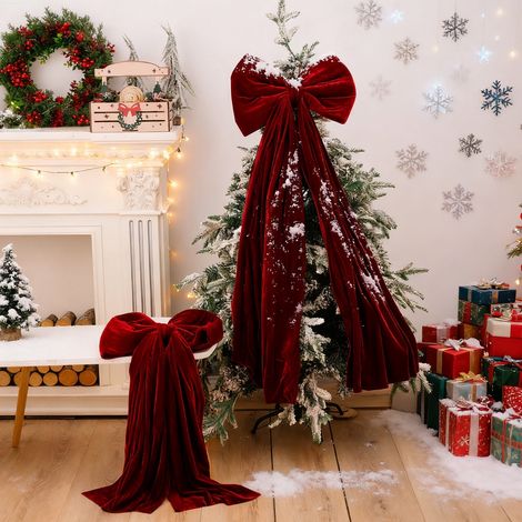 Bow - Velours Rouge - Pour Décoration De Sapin De Noël Guirlande Mur Et Arrière-Plan - 200 cm x 40 cm - 1 Pièce (1/5)