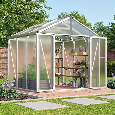 Serre de jardin en polycarbonate 10 ou 16 mm - Zeus Confort, Long 3.16 m, Couleur Aluminium , Polycarbonate 10 mm
