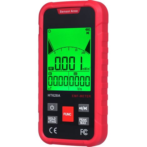 Détecteur de rayonnement électromagnétique 3 en 1 (EMF-mètre) pour champ magnétique alternatif, champ électrique et intensité de rayonnement micro-ondes maintien des données alarme acousto-optique d (1/2)