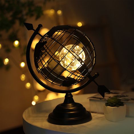 Lampe De Nuit LED - Lampe De Chevet Rotative Style Industriel - En Fer - Alimentée Par Piles - Lumière Chaude - 32,5 X 32,5 Cm - 1 Pièce
