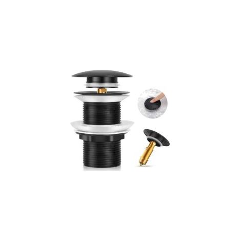 Scarico per lavabo senza troppopieno, scarico Click-Clak, scarico per lavabo in ottone, guarnizione per scarico lavabo, scarico per vasca da bagno, nero - Crezuo