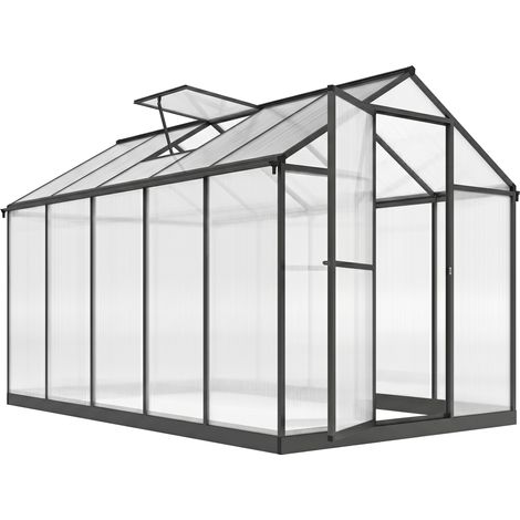 Gewächshaus aus Aluminium und Polycarbonat mit verstellbaren Dachfenstern, 303 x 183 x 195 cm, transparent