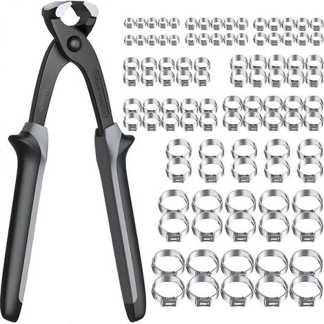 Justech Schlauchschellen, 100 Stück, Schlauchschellen 58–21 mm, 10 Größen, austenitischem Edelstahl 304. Stufenlose Schlauchschelle mit einem Ohr und Klemmring. (1/4)