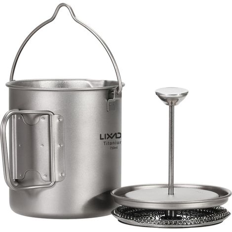Lixada 750ml Titan-Kaffeebecher, French-Press-Kaffeebereiter mit Deckel, ideal für Outdoor-Camping und Kochen