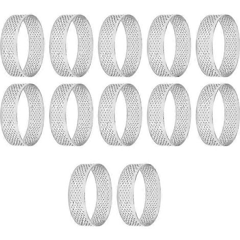 12 cercles à tarte ronds de 7 cm avec trous, moules en acier inoxydable pour tartes aux fruits, quiches, gâteaux et mousses, ustensiles de cuisine pour la pâtisserie (1/5)