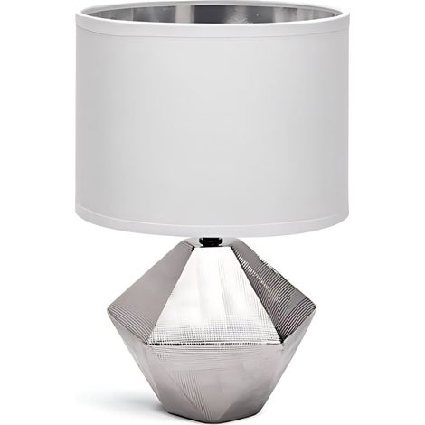 Lampe Déco Céramique Forme Géométrique Finition Argentée - Douille E14 - Style Minimaliste Luxueux