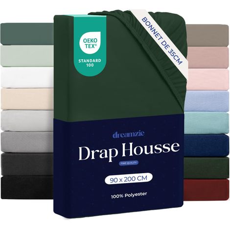 Drap Housse 90x200cm Grand Bonnet 35cm Vert (1/5)