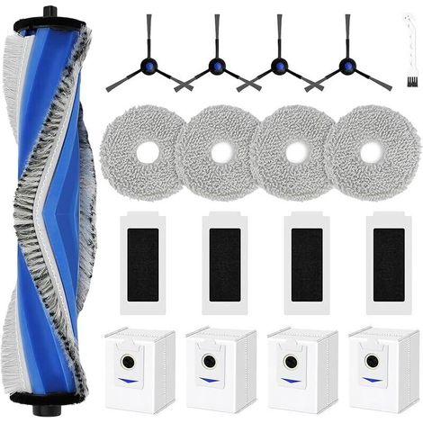 18 pièces Accessoires de Rechange pour Ecovacs Deebot T30S Combo / T30S Combo Complete, Pièces avec 1 Brosse Principale, 4 Sacs à Poussière, 4 Serpillières, 4 Filtres HEPA, 4 Brosses Latérales