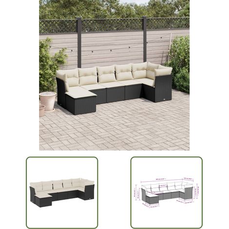 The Living Store 7-tlg. Garten-Sofagarnitur mit Kissen Schwarz Poly Rattan - Gartengestelle - Gartenmöbelset - Lounge Möbel - Rattan Gartenmöbel - Garten Sofa (1/3)