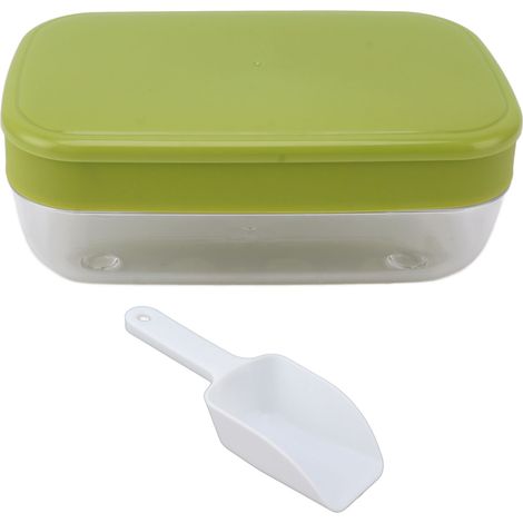 Moule à glaçons réutilisable flexible avec bac et couvercle, glaçons ronds faciles à démouler, multicouche vert. (1/5)