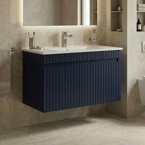 Meuble vasque suspendu 85 cm marine 2 portes YARA (1/5)