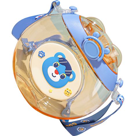 Gourde en forme de donut pour enfants, motif dessin animé mignon, en plastique, avec paille, portable et adaptée aux enfants, bleue