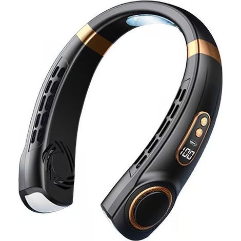 Ventilador de cuello con flujo de aire de refrigeración de 360°, ventilador portátil ajustable, pequeño ventilador USB, 5 velocidades (negro) (1/5)