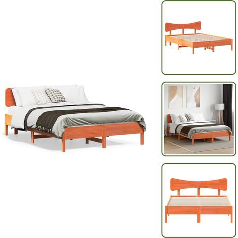 Cadre de lit sans matelas cire marron 140x190cm bois pin massif - Cadre De Lit - Cadres De Lit - Lit - Lit Double (1/5)
