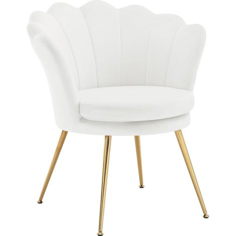 WOLTU Modern Petal-shaped Back Velvet Accent Chair Upholstered Armchair, White