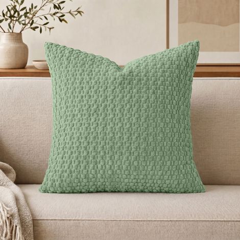 Funda de cojín de pana, funda de almohada decorativa (relleno no incluido), textura de burbujas 3D, suave y cómoda (verde claro). (1/5)