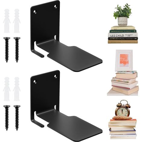 Lot de 2 bibliothèques flottantes invisibles, étagère murale robuste, étagère suspendue en métal pour chambre à coucher, salon, cuisine, bureau (1/5)