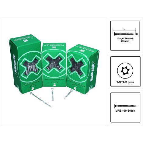 SPAX Vis d'ajustage, 6 x 160mm, 100 pièces, tête plate, T-STAR plus T30, rainures de maintien, 4CUT, WIROX - 0161010601605 (1/5)