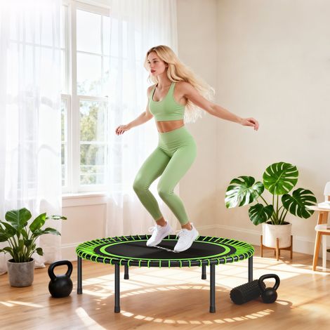Trampoline de fitness Ø114 cm avec cadre en acier renforcé pour l'entraînement des jambes et du corps, vert et noir (1/5)