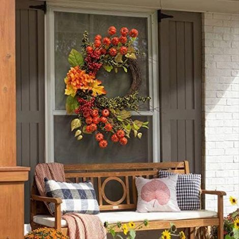 DéCor D'Automne Couronne D'Automne pour Porte D'EntréE Citrouilles Baies Couronne DéCorations pour L'Automne Thanksgiving RéColte (1/5)