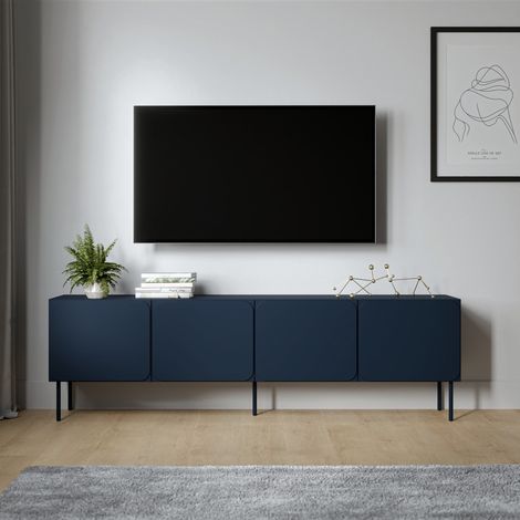 Mobile Porta tv Mornago, un Ripiano, 2 Ante, 4 Vani, 200x42x60h cm blu (1/4)