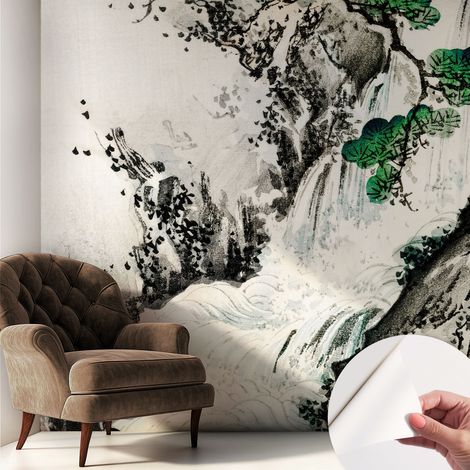 Papier peint autocollant Mural avec colle pour salon et chambre Décoration murale rapide Cascade naturelle 250x250 cm (1/5)