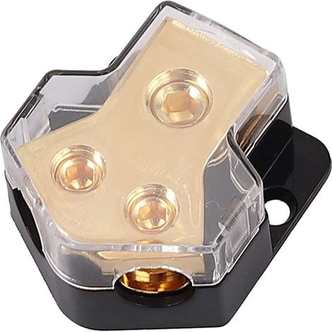 Bloque de distribución de energía, 1 entrada de 0/2/4 AWG, bloque divisor con 2 salidas de 4/8 AWG para amplificador de potencia, distribución de audio para sistema de audio de automóvil. (1/5)