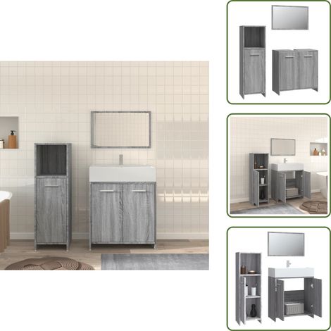 3-tlg. Badmöbel-Set Grau Sonoma Holzwerkstoff - Badmöbel-Set - Badezimmermöbel - Holzwerkstoff - Grau Sonoma - Spiegelschrank (1/5)