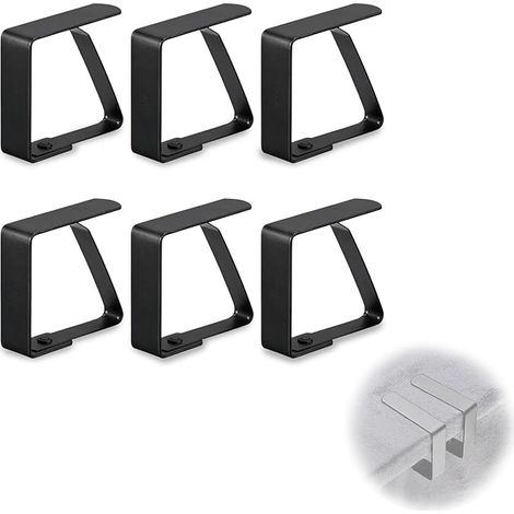 Pinzas para mantel de acero inoxidable, 6 unidades, 7 cm - Pinzas resistentes y elegantes para mesas de comedor, picnics, fiestas, bodas y eventos especiales (Negro) (1/5)