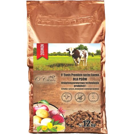 Croquettes premium O'Canis pour chiens au bœuf, millet et pommes de terre, 12 kg