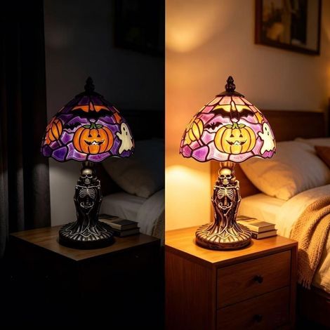 New Halloween Glowing Ghost Bat Pumpkin Table Lamp, Resin Craft Ornament, Pumpkin Decoration, Ghost Bat Pumpkin Table Lamp, Style B