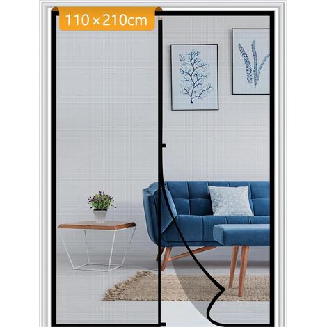 Moustiquaire de porte magnétique 110x210cm sans perçage, fixation velcro, anti-vent (1/5)