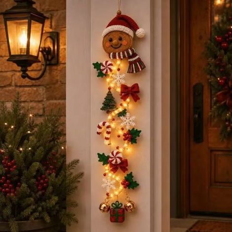 New Glowing Christmas Door Hanger - Gingerbread Man - Ornament