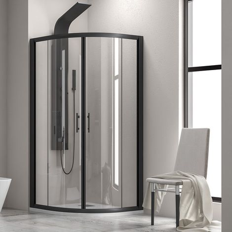 Box doccia semicircolare 90x90 finitura nera opaca vetro trasparente KF2000B kamalu