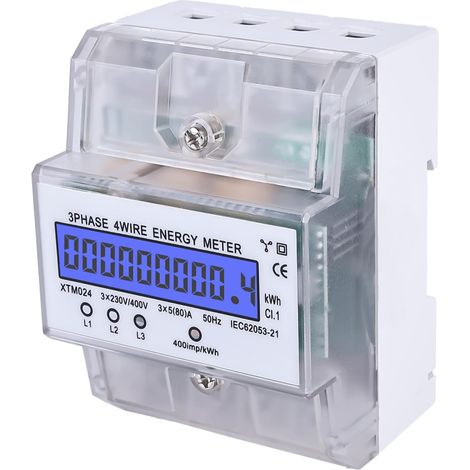 Medidor de electricidad digital - Medidor de electricidad trifásico de 4 hilos, 3x230/400V 5(80) A Medidor de electricidad calibrado, medidor de energía (1/5)