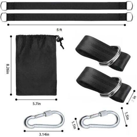 NALOOKAMIC  Sangle Hamac, Sangle Balancoire Suspendu 2x150CM avec 2 Mousquetons à Crochet en D et 2 Coussins de Protection et 2 Mousquetons pour Balancoire de Jardin Hamac ou Siège Suspendu