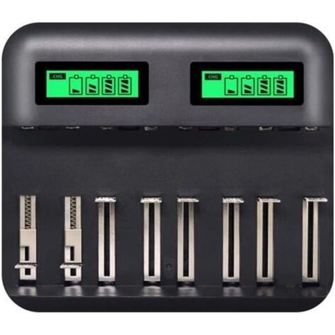 8 Slots Chargeur AA AAA Piles C D Batterie rechargeable, Chargeur de batterie USB intelligent multifonction LCD