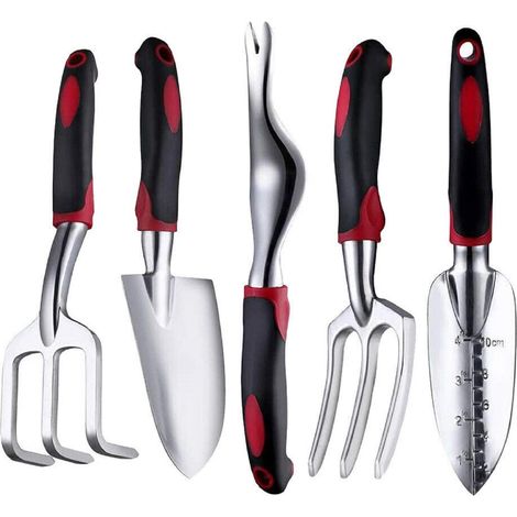 5-teiliges Gartenwerkzeug-Set, robustes Gartenhandwerkzeug-Set aus Aluminium für drinnen und draußen, Pflanzset mit weichem, gummiertem, rutschfestem Griff