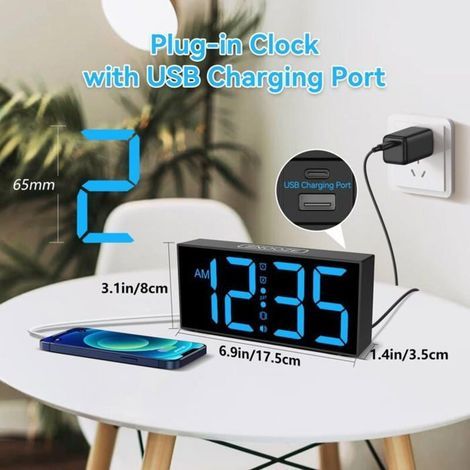 Réveil numérique avec vibration, lumière LED 7 pouces, réveil vibrant pour sourds et malentendants, fonction snooze, par USB (1/4)